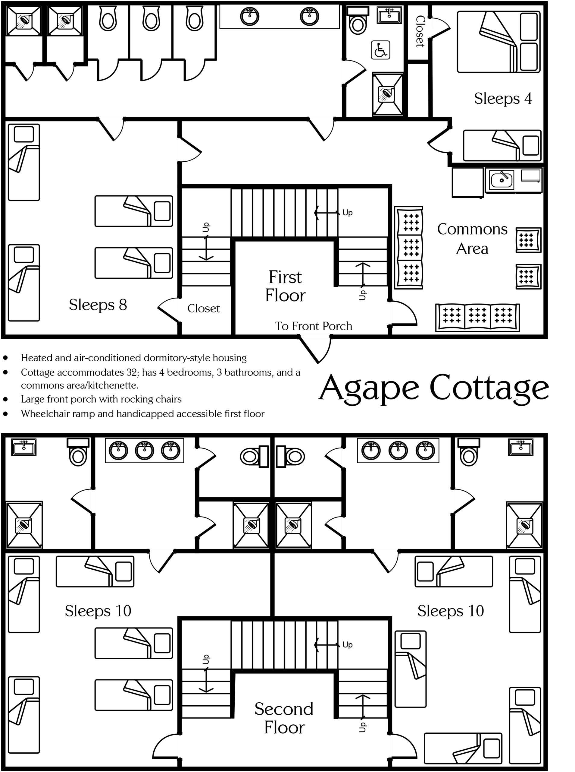 Agape Cottage 1st and 2nd floor floorplan